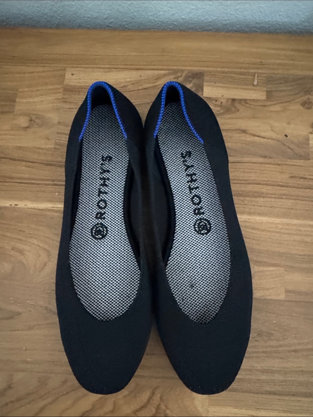 Rothy's Black Knit Ballet Flats with Blue Accent